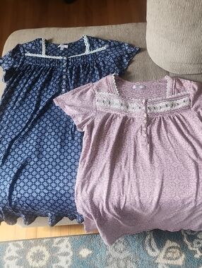 Secret Treasures Two Navy Blue & Pink Floral Lace-Trim Nightgowns Size 12-14